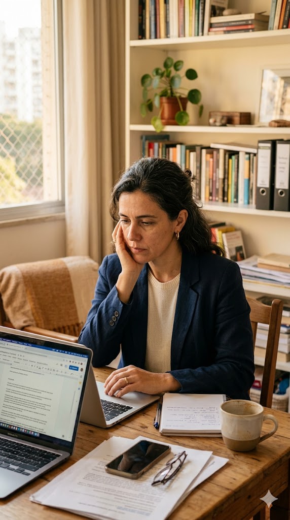 Mulher com cansaço financeiro silencioso